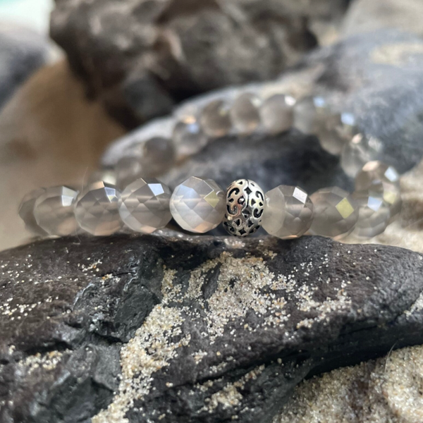 MONDSTEIN Edelstein Armband | handgefertiger Schmuck | 925 Sterling Silber Rondell Ornament | 8 mm | MONDLEUCHTEN