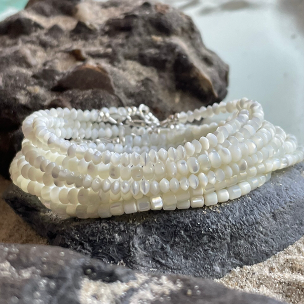 TROCHUSMUSCHEL Armband | filigranes Schmuckstück aus Perlmutt | 3 mm Linsenform | 925 Sterling Silber | KITE-5
