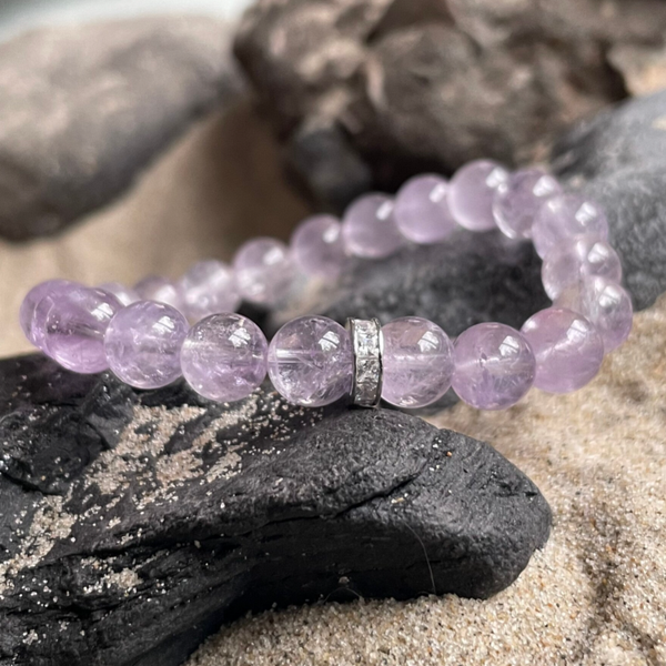 LAVENDEL AMETHYST Edelstein Armband | handgefertigter Schmuck | 925 Sterling Silber | 8 mm | LAVENDELWASSER SPARKLE