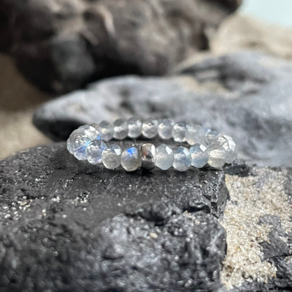 LABRADORIT Edelstein Ring | handgefertigter Schmuck | 925 Sterling Silber | 3 mm Rondelle | EISLICHT