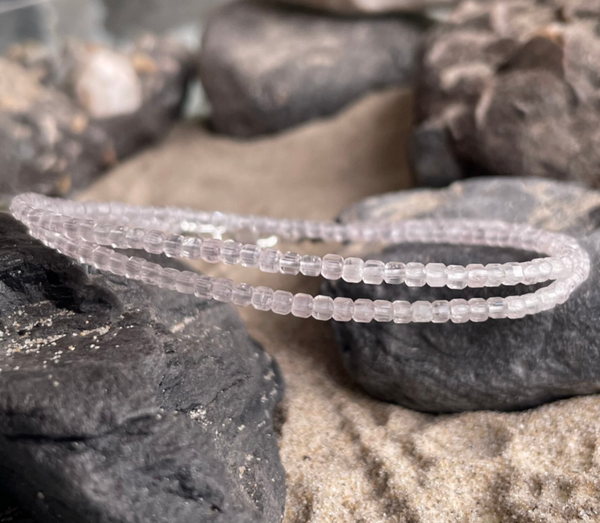 ROSENQUARZ Edelstein Halskette | kurzer Choker | 925 Sterling Silber | 2,5 mm | ROSENANHAUCH
