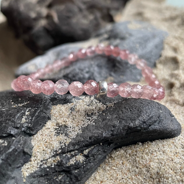 ERDBEERQUARZ Edelstein Armband | handgefertigter Schmuck | 925 Sterling Silber | 4 mm | rund | ERDBEERTORTE