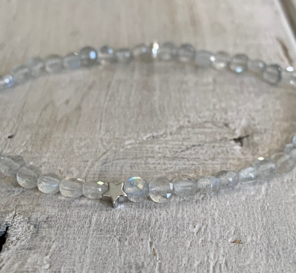 LABRADORIT Edelstein Armband | 925 Sterling Silber Stern | LICHTSPIEL