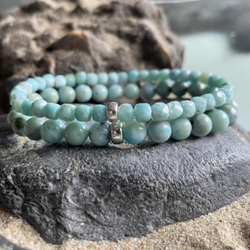 LARIMAR Edelstein Armband | minimalistischer echter Schmuck | 925 Sterling Silber | 4 mm Quadrat | SONNTAGSHIMMEL