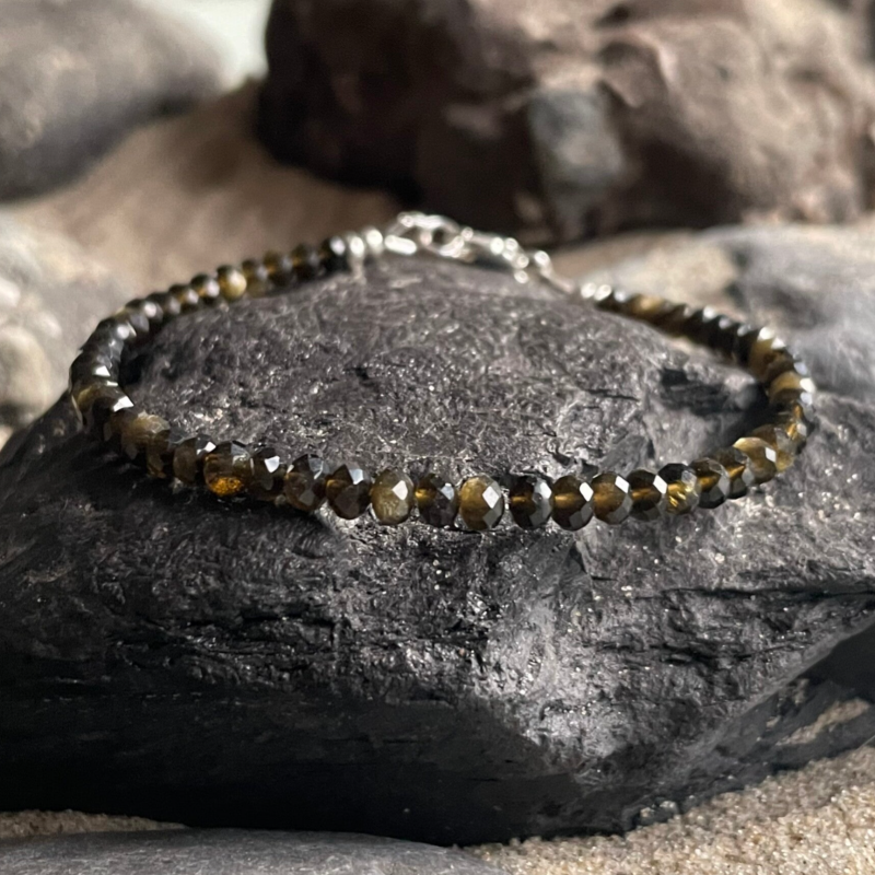GOLDGLANZ OBSIDIAN Edelstein Fußkettchen | 925 Sterling Silber | 4 mm Rondelle | NACHTEULE