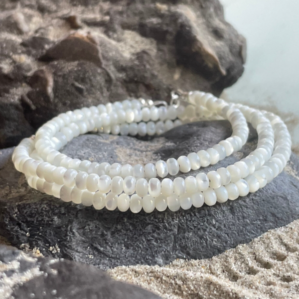 TROCHUSMUSCHEL Choker | filigrane Muschel Halskette aus Perlmutt | 925 Sterling Silber | 4 mm Rondelle | KITE-45