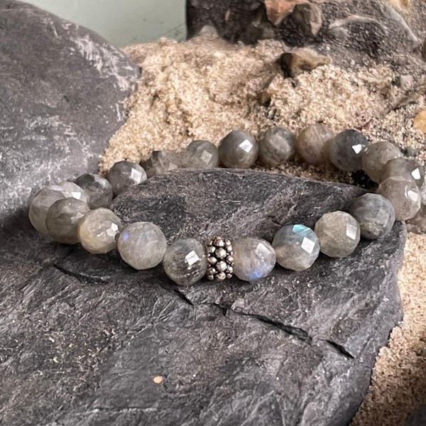 LABRADORIT Edelstein Armband | 925 Sterling Silber Perle | 6 mm | KIESELSTRAND