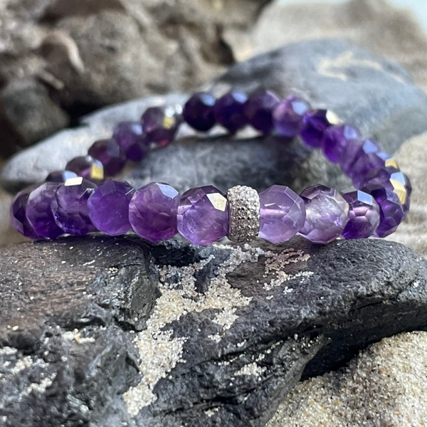 AMETHYST Edelstein Armband | minimalistischer Schmuck | 925 Sterling Silber Micro-Pavè | ca. 7,5 - 8 mm Rondelle im Farbverlauf | HEIDEBLÜTE SPARKLE