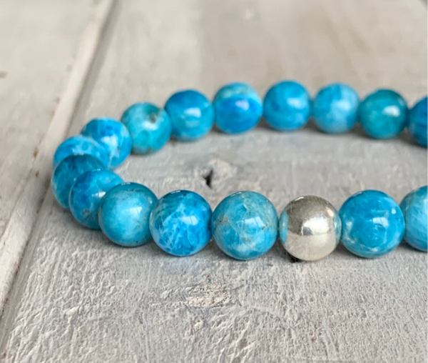 APATIT Edelstein Armband 8 mm | 925 Sterling Silber | BLAUPAUSE