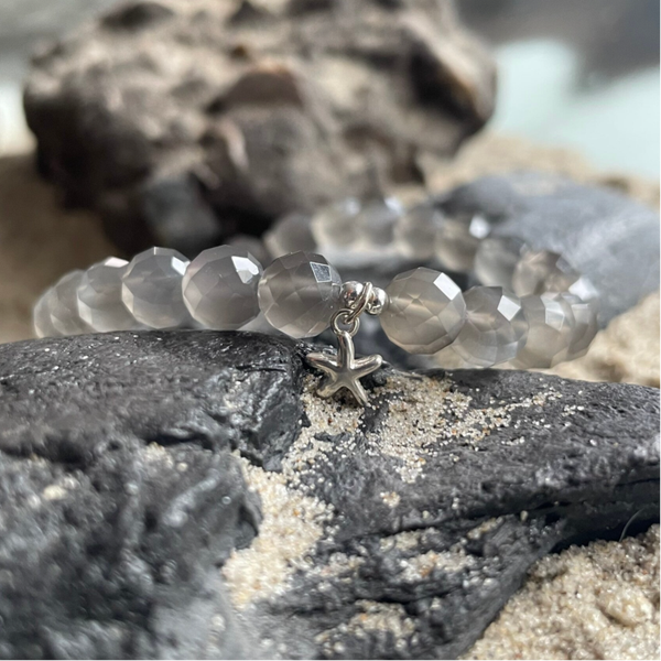 MONDSTEIN Edelstein Armband | handgefertiger Schmuck | 925 Sterling Silber SEESTERN | 8 mm | MONDLEUCHTEN