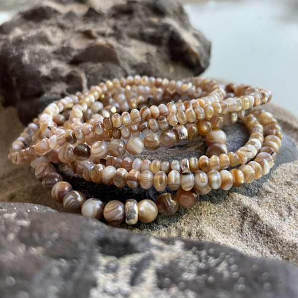 TROCHUSMUSCHEL Choker | filigrane Muschel Halskette aus Perlmutt | 925 Sterling Silber | 4 mm | Rondelle | KITE-55-KASCHMIRTAUPE