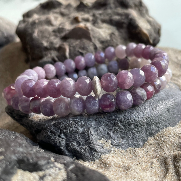 LEPIDOLITH Edelstein Armband | handgefertigter Schmuck | 925 Sterling Silber | 8 mm | LAVENDELHAUCH