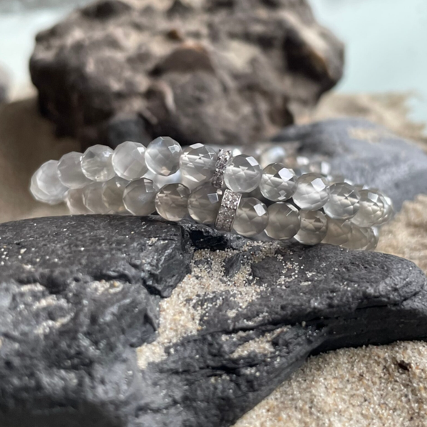 MONDSTEIN Edelstein Armband | handgefertiger Schmuck | strukturiertes 925 Sterling Silber Micro-Pavè-Zirkonia Rondell - schmal | 6 mm | MONDSCHIMMER