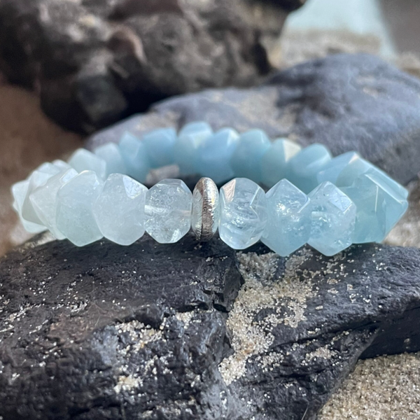 AQUAMARIN Edelstein Armband | 10 - 14 mm | 925 Sterling Silber | HIMMELSZELT