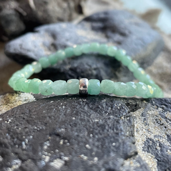 JADEIT Edelstein Armband | 925 Sterling Silber Rondell | 4 mm quadratisch | MORGENGRÜN