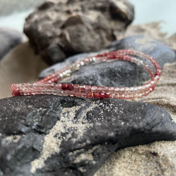 ANDESIN Edelstein Halskette | handgefertigter Schmuck | kurzer Choker im eleganten Farbverlauf | 925 Sterling Silber | 2 mm | ABENDROT MINI