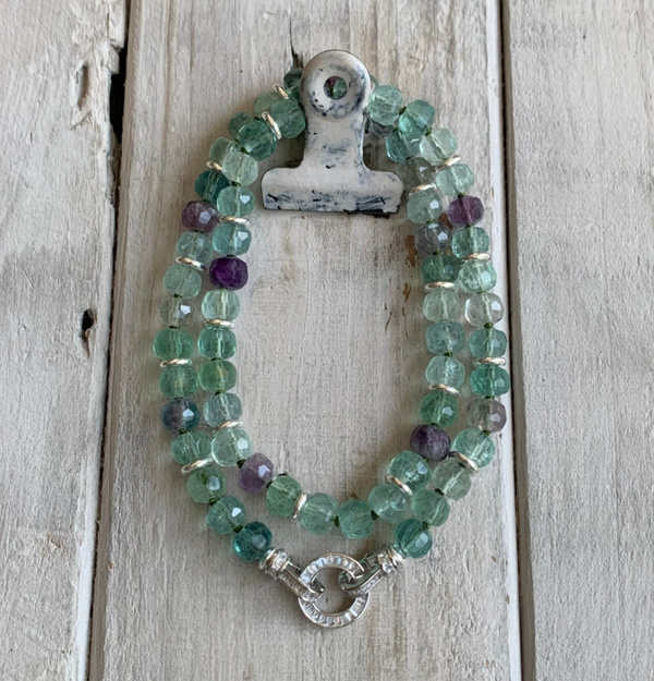 FLUORIT Choker Edelstein Halskette | handgeknüpft | 925 Sterling Silber | WASSERHELL