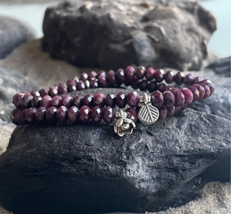 RUBIN Edelstein Armband | 95-99 % Feinsilber Karen Hill Tribe | 6 mm | ROSENSTRAUCH BLATT