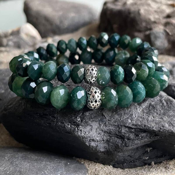 MOOSACHAT Edelstein Armband | 925 Sterling Silber Ornament | 8 oder 10 mm Rondelle | WANDERLUST