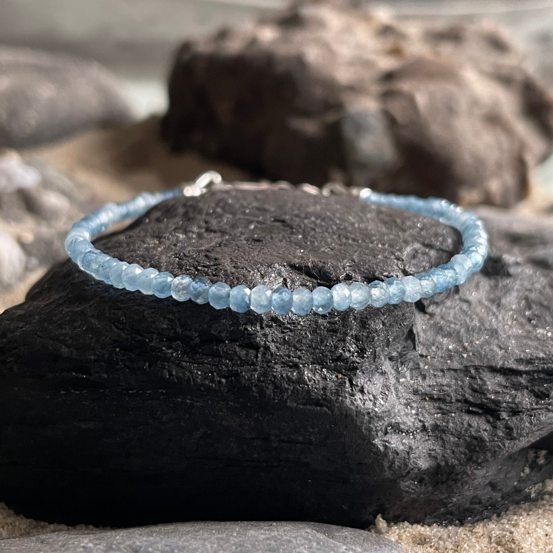 AQUAMARIN Edelstein Armband | 925 Sterling Silber | 3 mm Rondelle | MEERLUFT