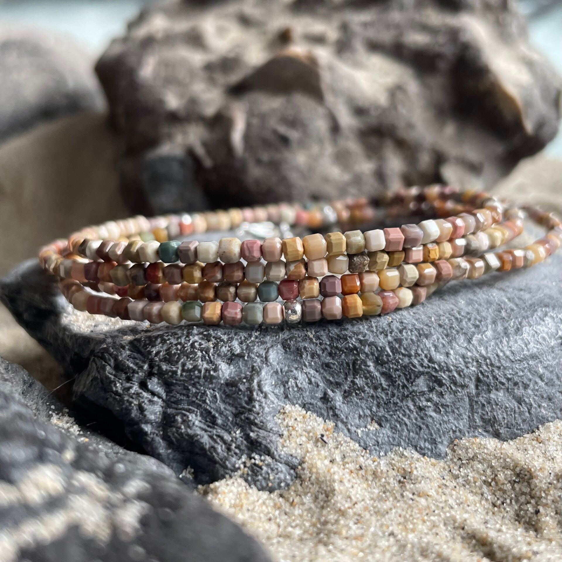 ACHAT Edelstein Armband | echter Edelsteinschmuck in Naturnuancen | 925 Sterling Silber | ca. 2 mm quadratisch | NATURSEELE