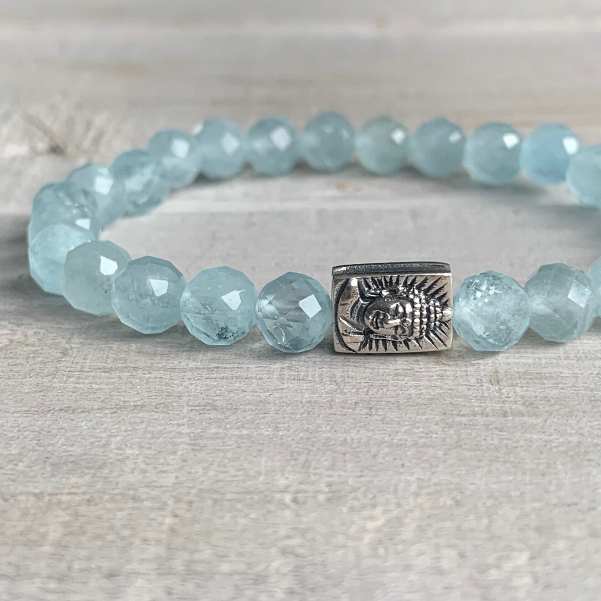 AQUAMARIN Edelstein Armband | 925 Sterling Silber Buddha | WOLKENFREI