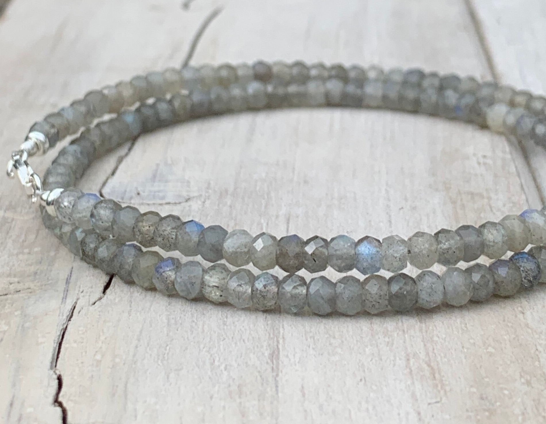 LABRADORIT Choker kurze Edelsteinkette | 925 Sterling Silber | 3,5 - 4 mm | SOMMERNACHT