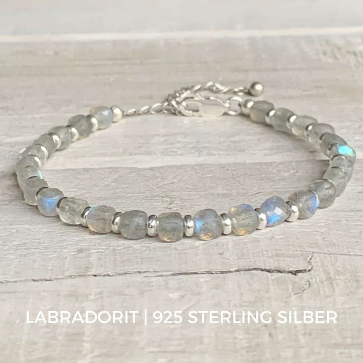 LABRADORIT Edelstein Armband | 925 Sterling Silber Verschluss | 4 mm | HIMMELSGLANZ