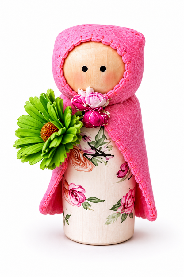 Pegdoll roze cape, groene bloem