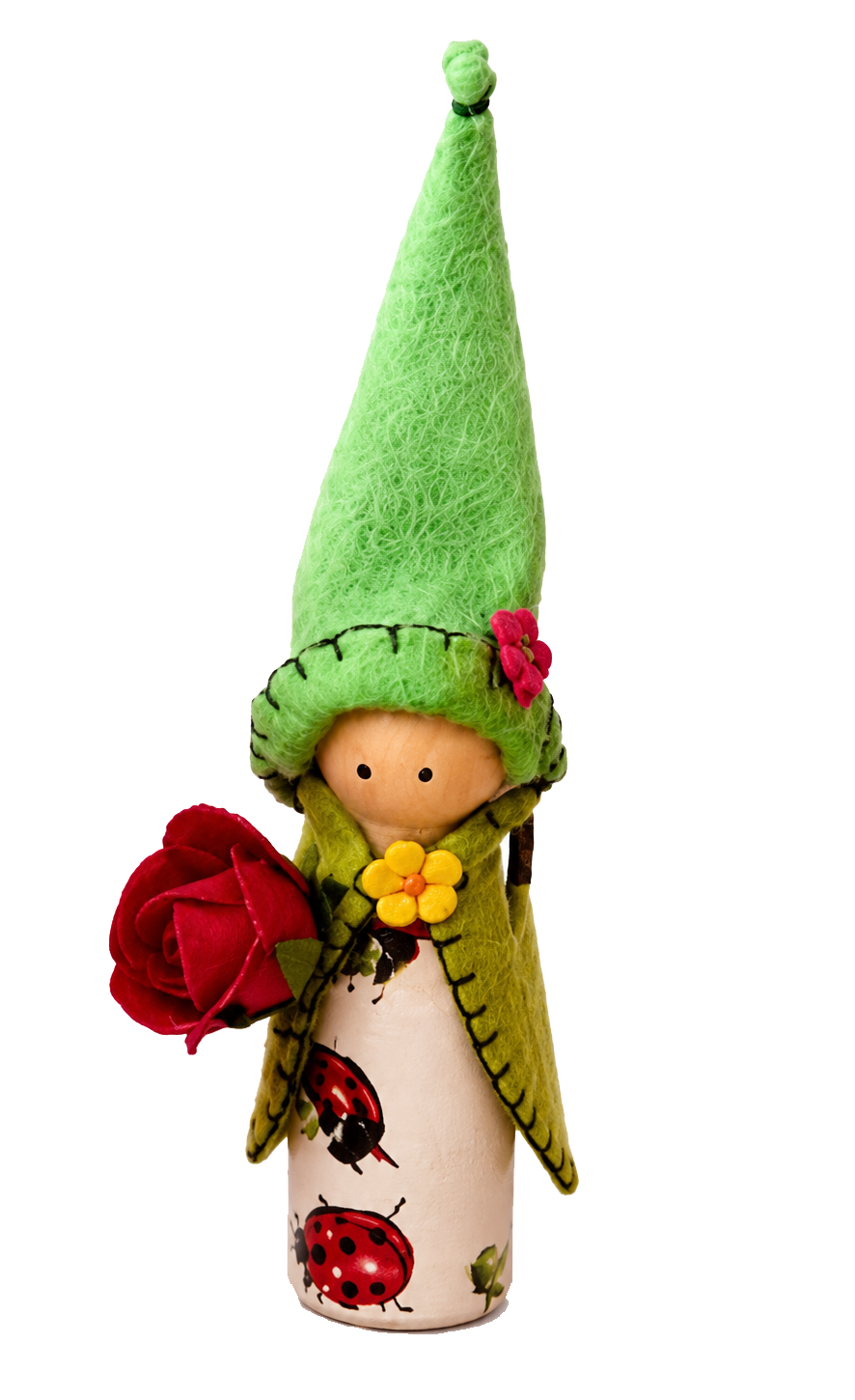 Pegdoll lichtgroene puntmuts, rode roos