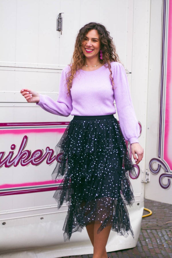 Laila lila shirt met pofmouw