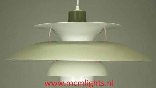 Louis Poulsen PH5 in greygreen to sand to light beige to off white.