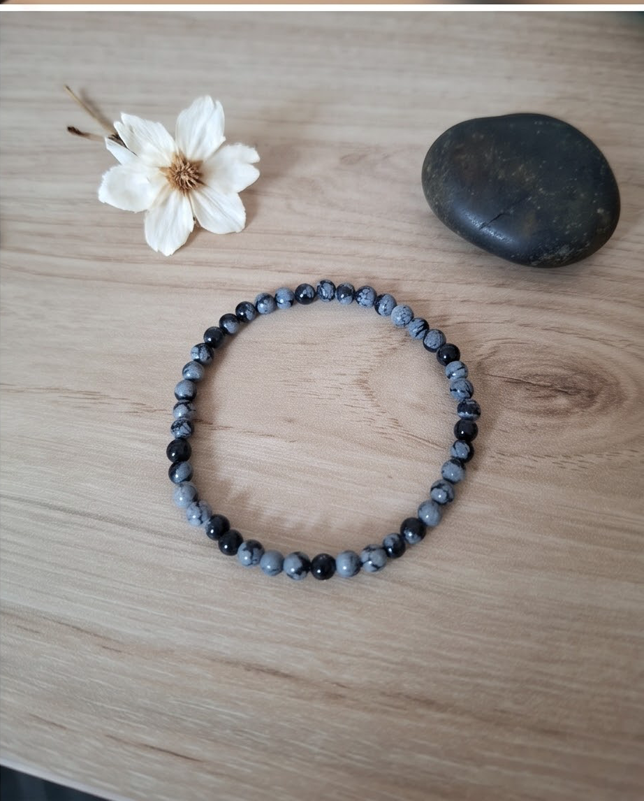 Bracelet Obsidienne Flocon de Neige 🖤🤍