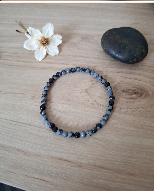 Bracelet Obsidienne Flocon de Neige 🖤🤍