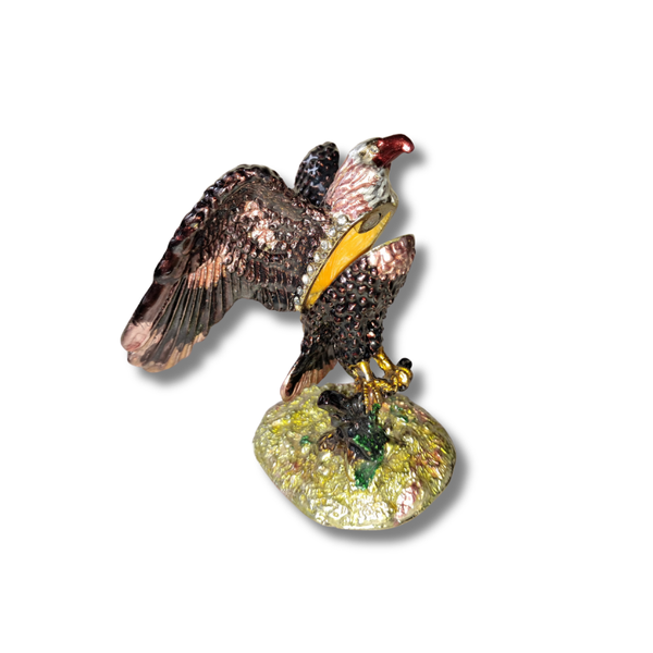 Vintage Objet d'Art "Majesty" Bald Eagle Trinket Box – Jeweled Enamel Collectible with Magnetic Closure