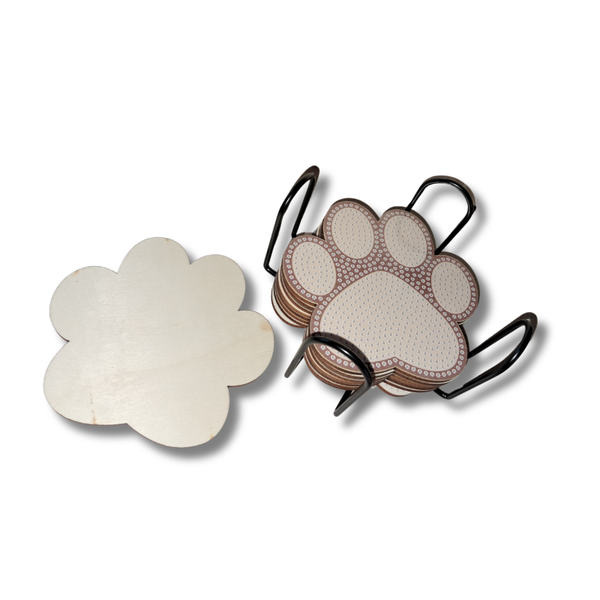 Paw-Shaped Wooden Coaster Set