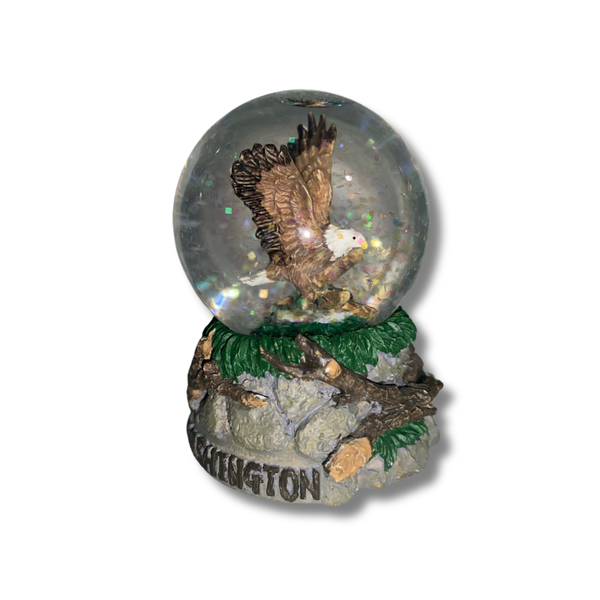 Mini Sparkle Snow Globe – Eagle in Nest with Nature Background & Stone Base Collectible Figurine