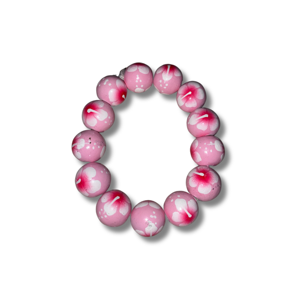 Hand-Painted Hibiscus Kukui Nut Bracelet