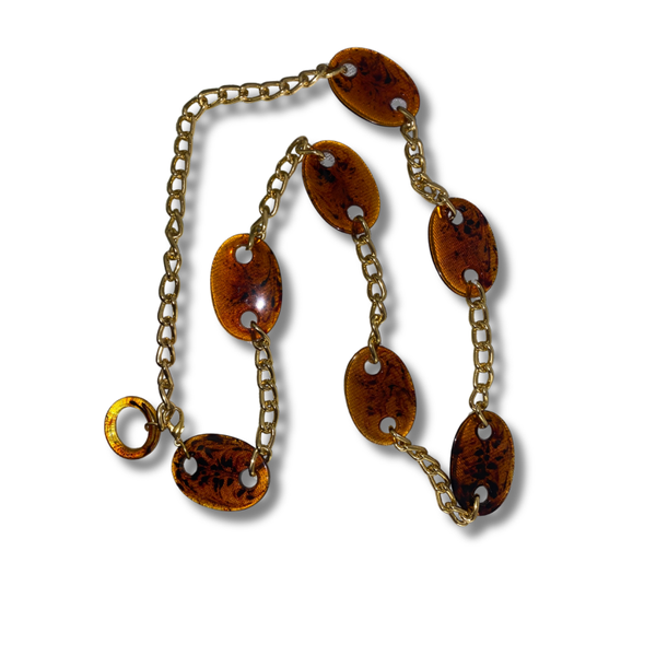 Gold Metal Faux Tortoise Shell Vintage 1960s Necklace & Waist Belt – Timeless Retro Statement Jewelry