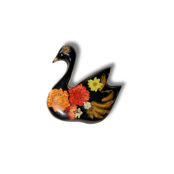 Handmade Black Swan Resin Fridge Magnet – Elegant Souvenir with Floral Design
