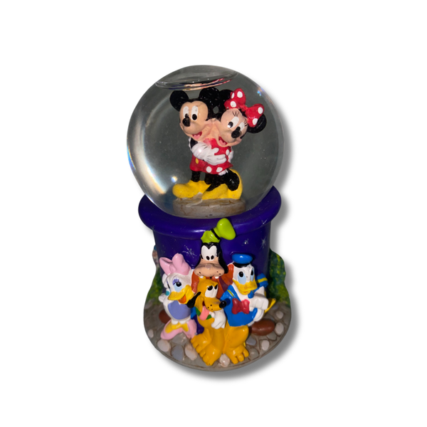 Vintage 1986 Disney Mini Sparkle Globe – Purple Castle with Mickey, Minnie, Goofy, Donald & Daisy