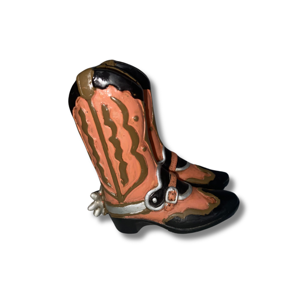 Miniature Western Cowgirl Boots Figurine – 1998 Rodeo Sculpture with Spurs