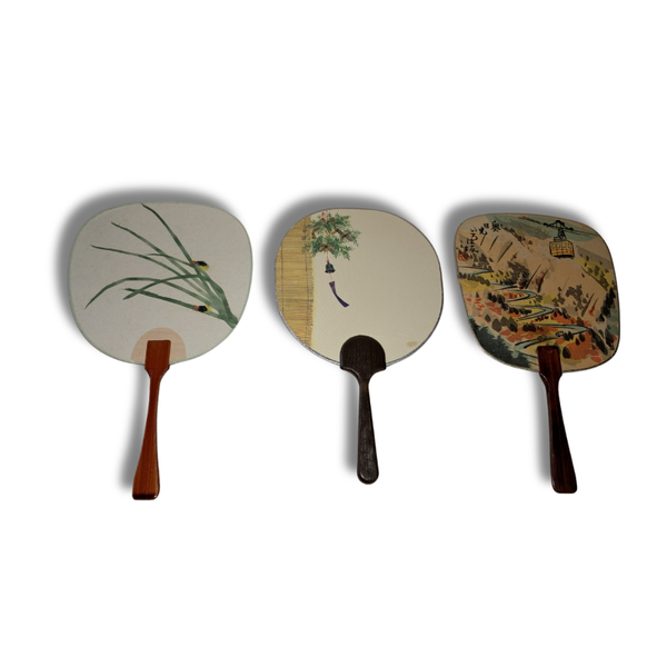 Set of 3 Vintage Japanese Wooden Fans