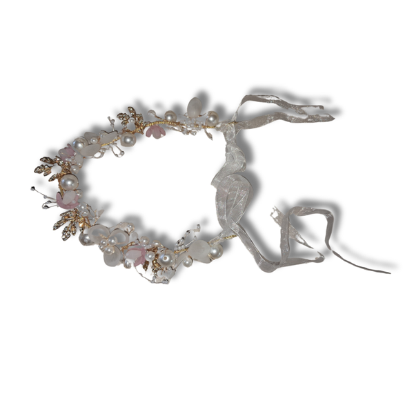Boho Pearl & Gold Flower Crown