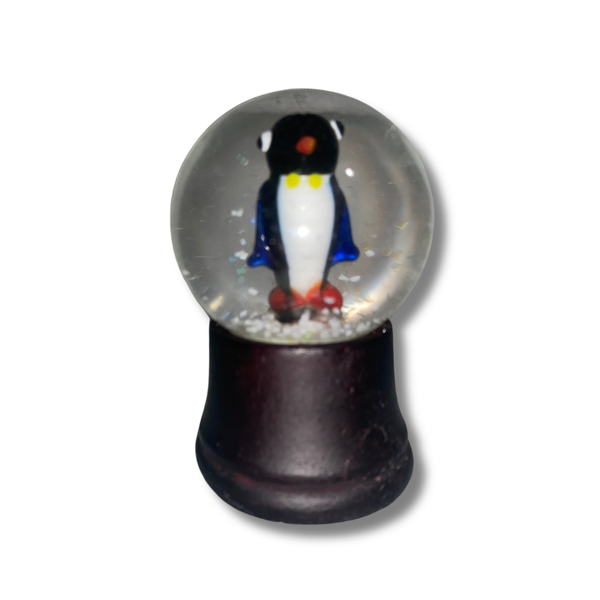 Glass Pingu Mini Snow Globe – Whimsical Penguin Collectible with Blue Flippers & Yellow Tie