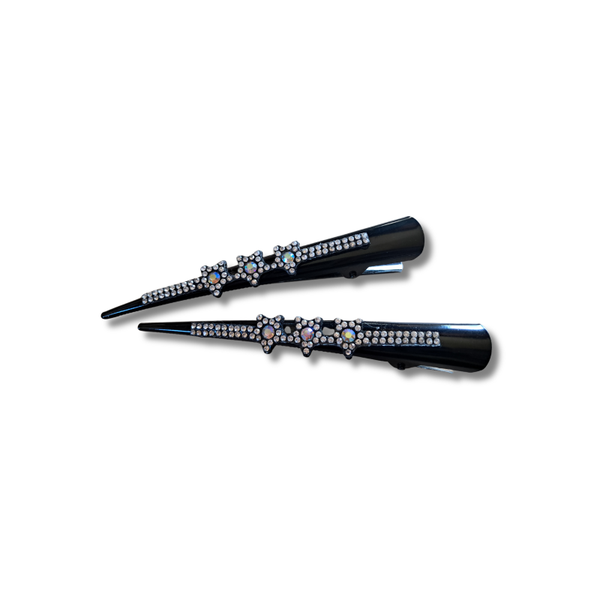 Elegant Black Hair Clamps with Sparkling Stars Clear & AB Crystals - Pack of 2