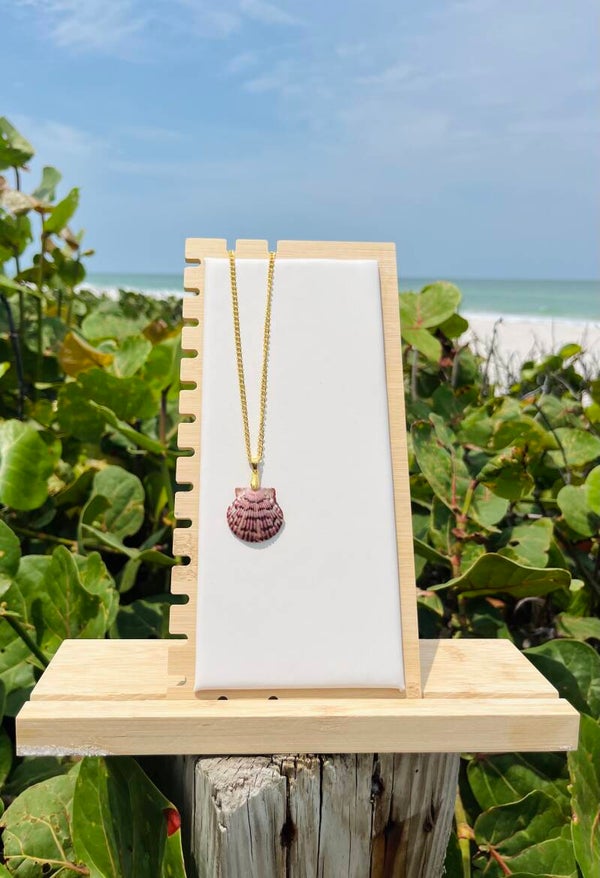 Pink scallop seashell necklace