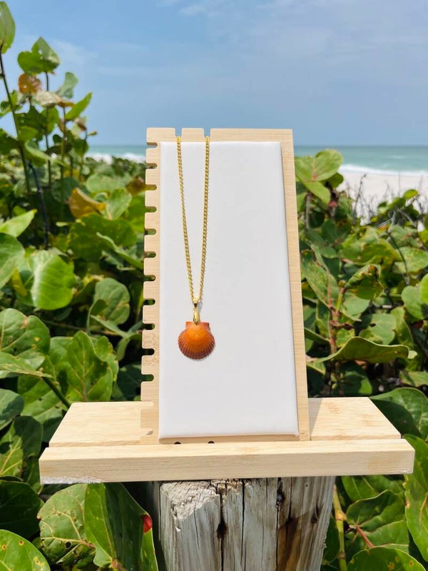 Bright orange scallop seashell necklace