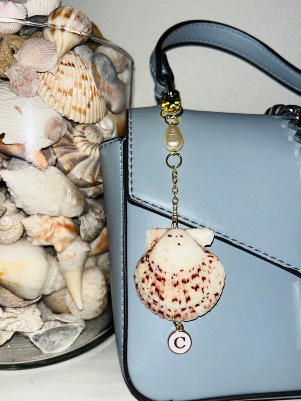 White & pink scallop seashell bag charm