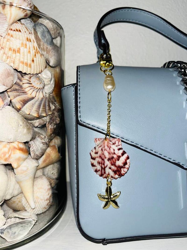 Pink & White seashell bag charm